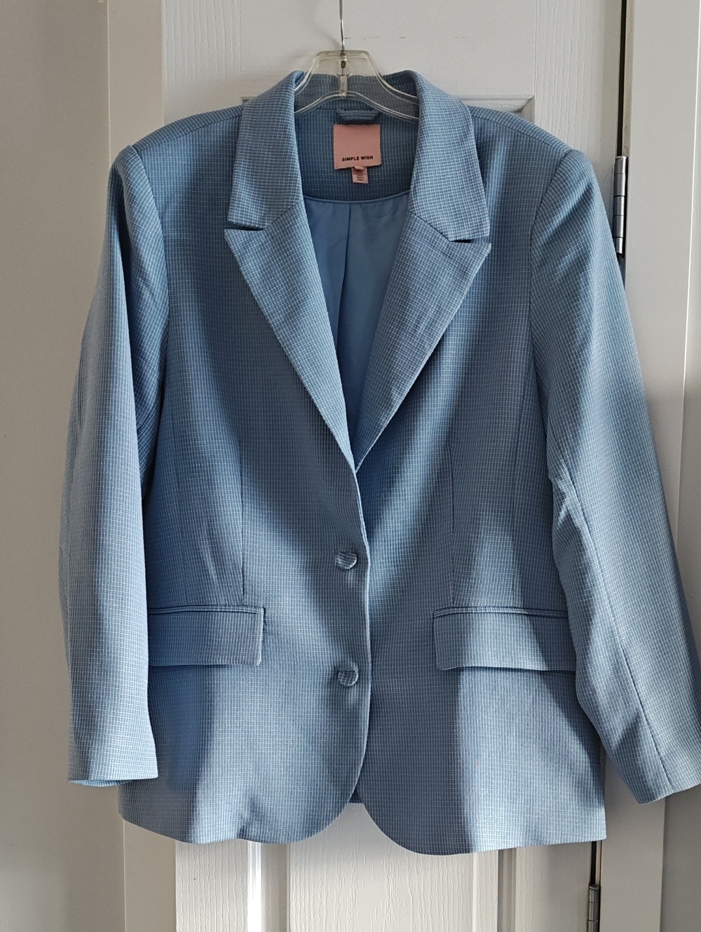 Simple Light Blue Textured Women's Blazer